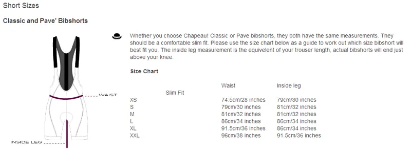 Chapeau Short & Tight Size Guide
